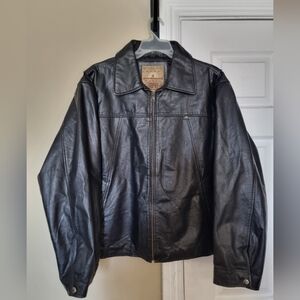 Woodland Trophy Classic Black Leather Bomber Mens Jacket Size Xl